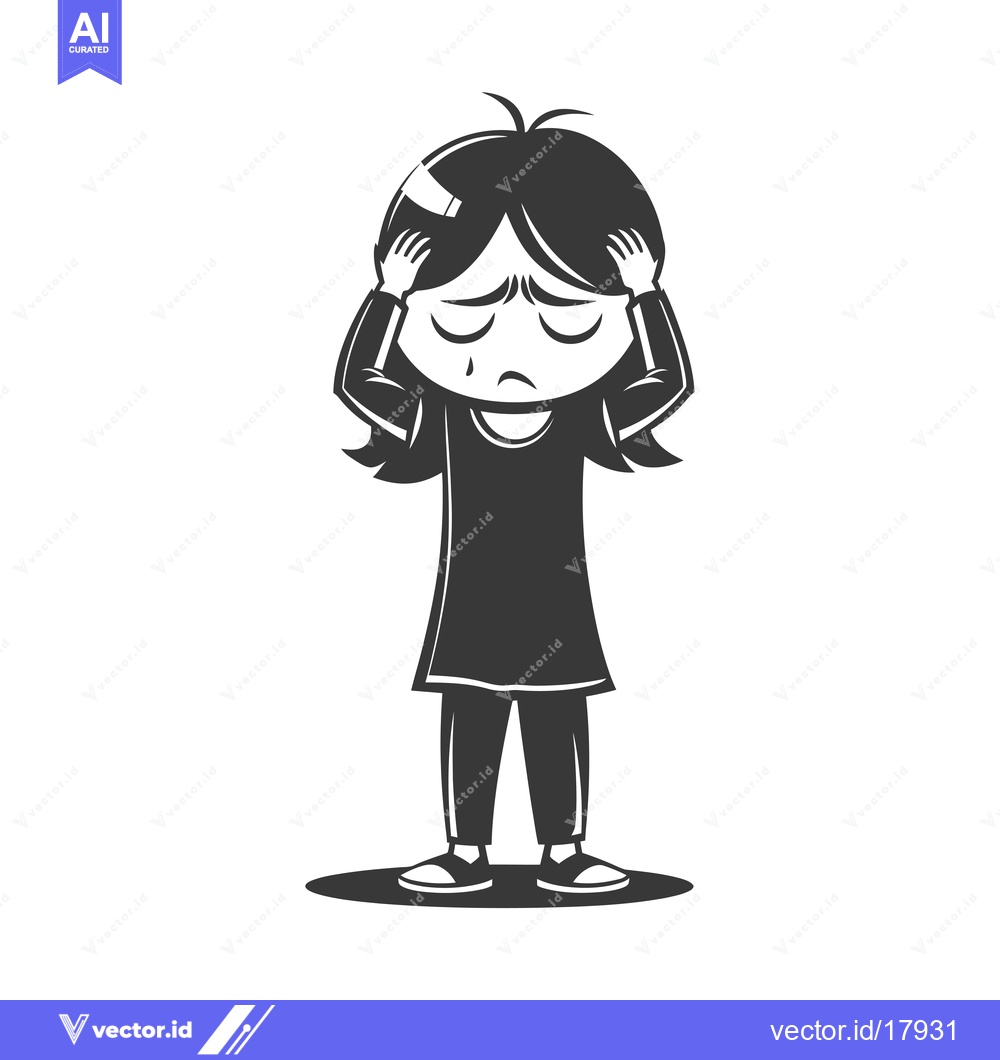 Premium Vector dari A Sad Cartoon Girl Holding Her Head With Tears in Her Eyes