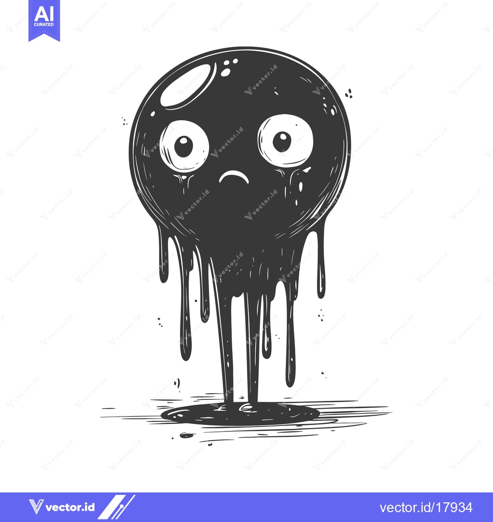 Premium Vector dari A Sad, Drooping Black Blob with Big Eyes