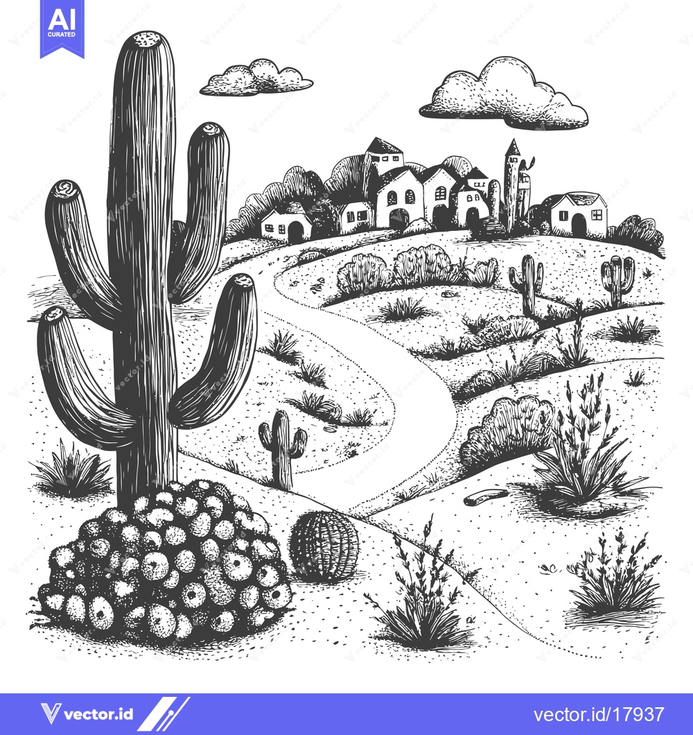 Premium Vector of A Saguaro Cactus Stands Tall in the Desert Landscape