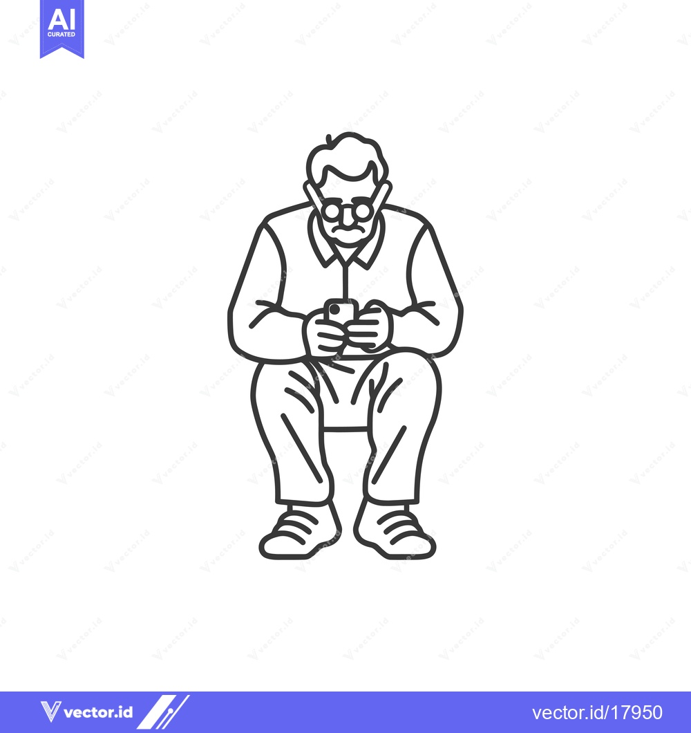 Premium Vector dari A seated man with glasses looking at his phone