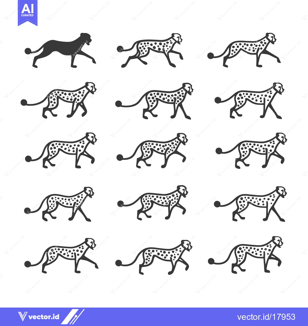 Premium Vector of A Series of Cheetah Silhouettes in Various Walking Poses