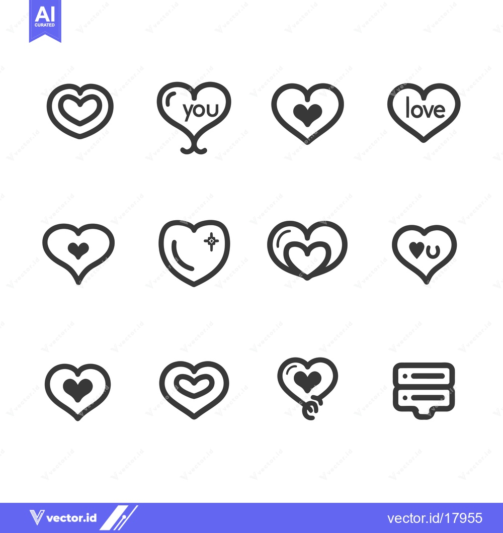 Premium Vector of A Set of 10 Unique Heart-Shaped Icons in Black and White