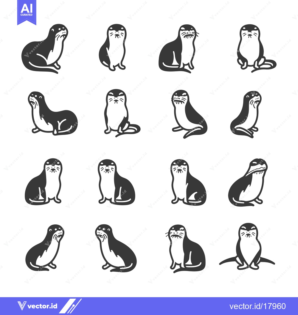 Premium Vector dari A Set of 12 Black and White Otter Illustrations in Various Poses