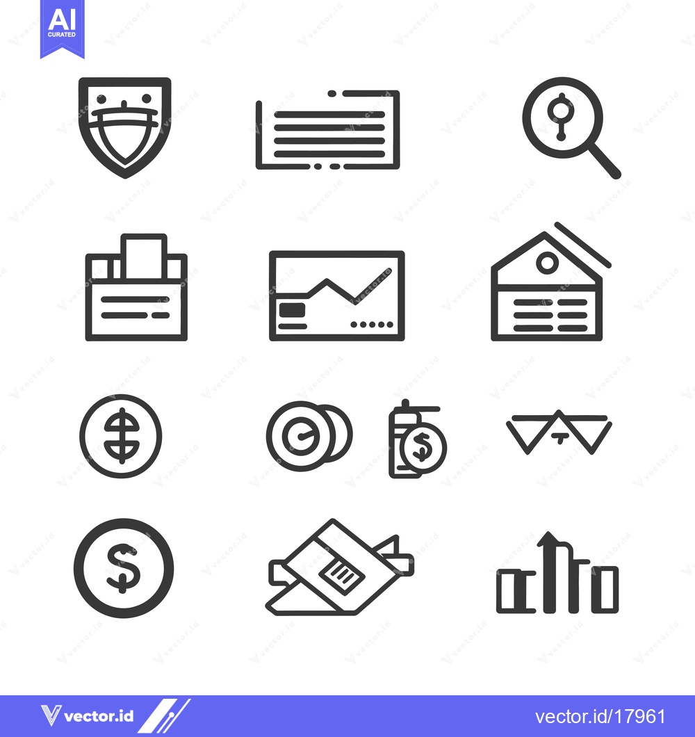 Premium Vector of A Set of 12 Business and Finance Line Icons