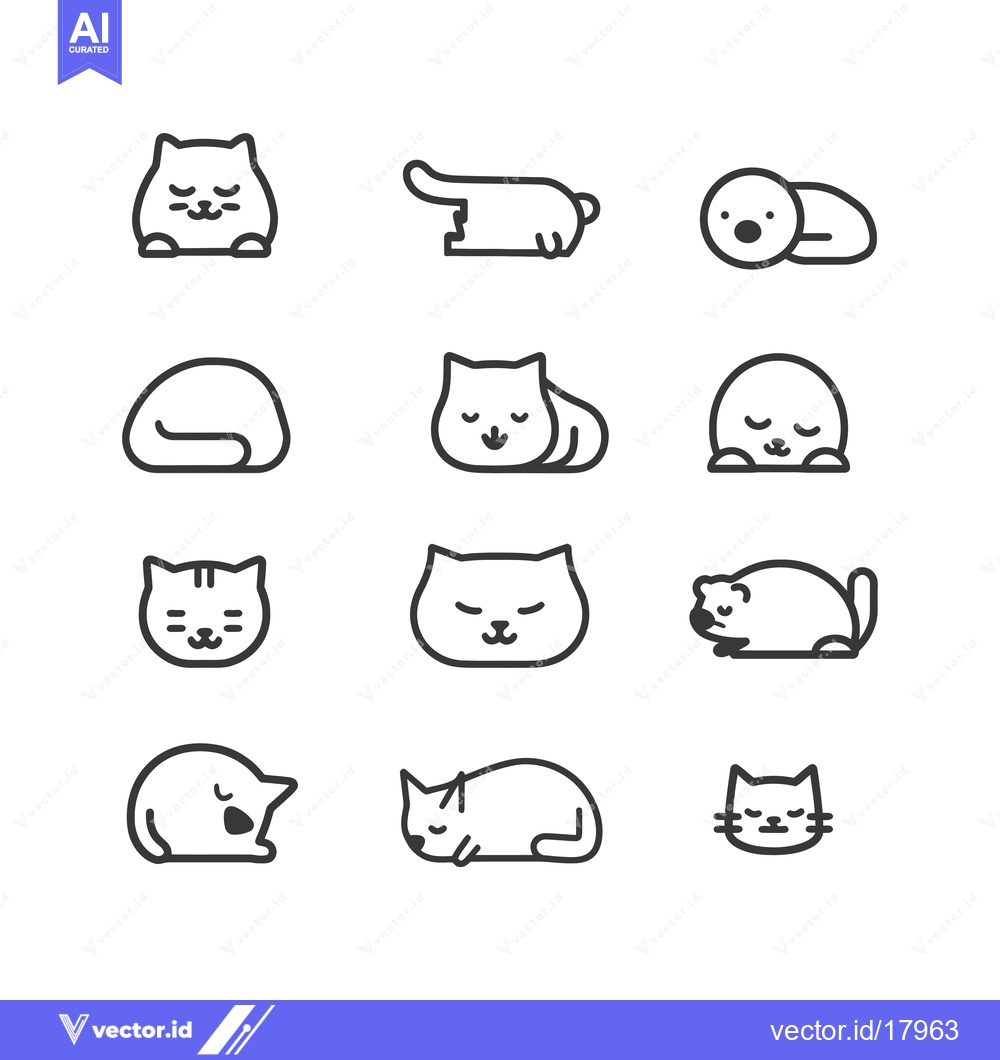 Premium Vector dari A Set of 12 Cute Cat Icons in Various Sleeping Positions