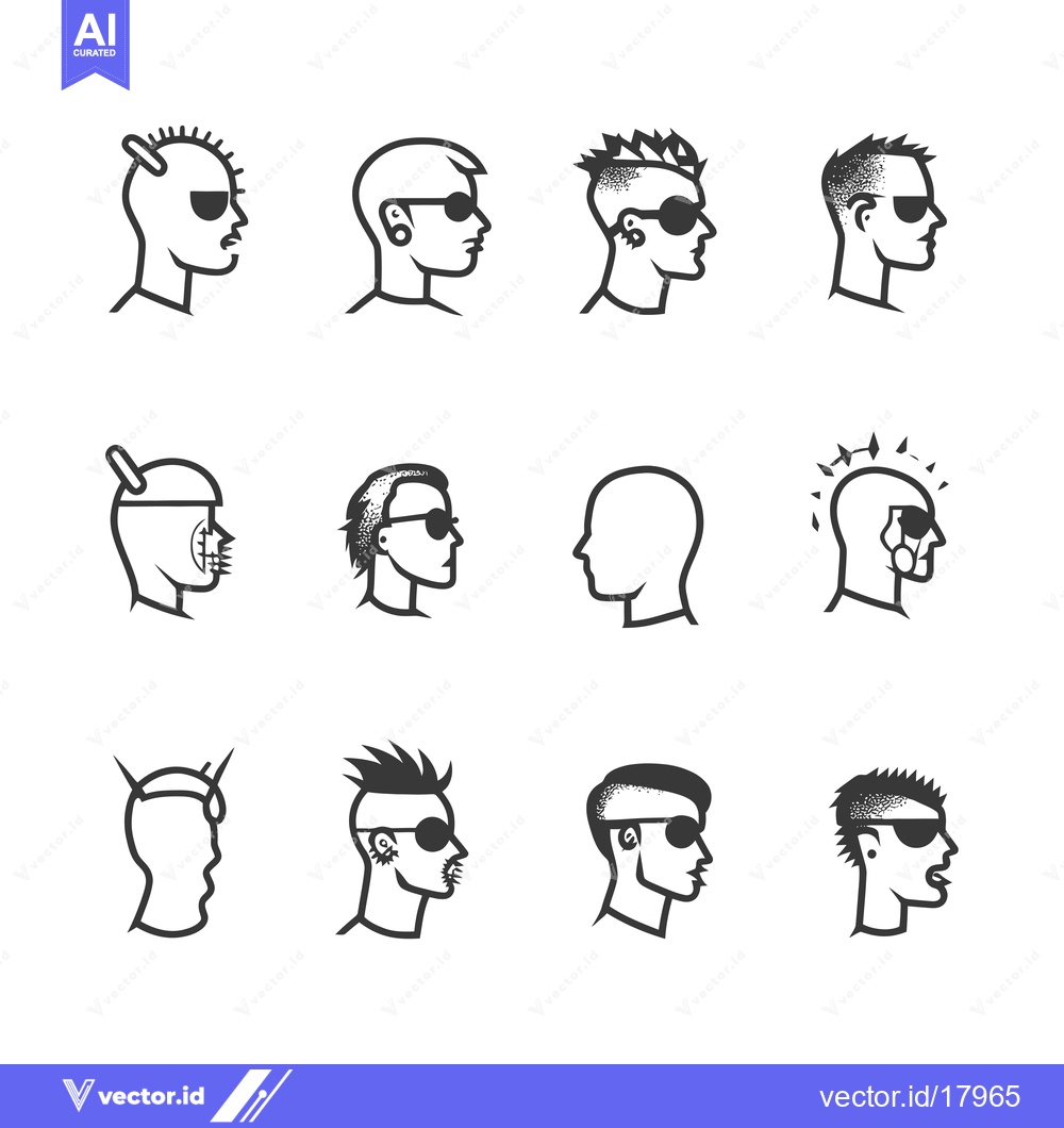 Premium Vector of A set of 12 diverse male head illustrations with various hairstyles an