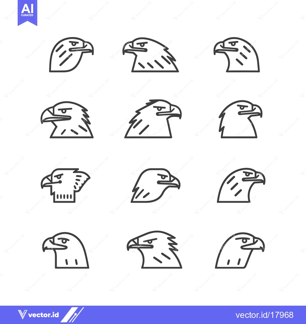 Premium Vector dari A Set of 12 Eagle Head Line Icons in Black and White
