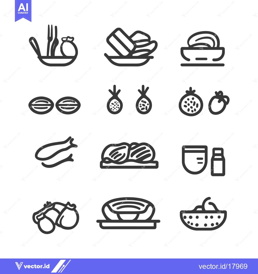 Premium Vector of A Set of 12 Food Icons in Black and White Line Art Style