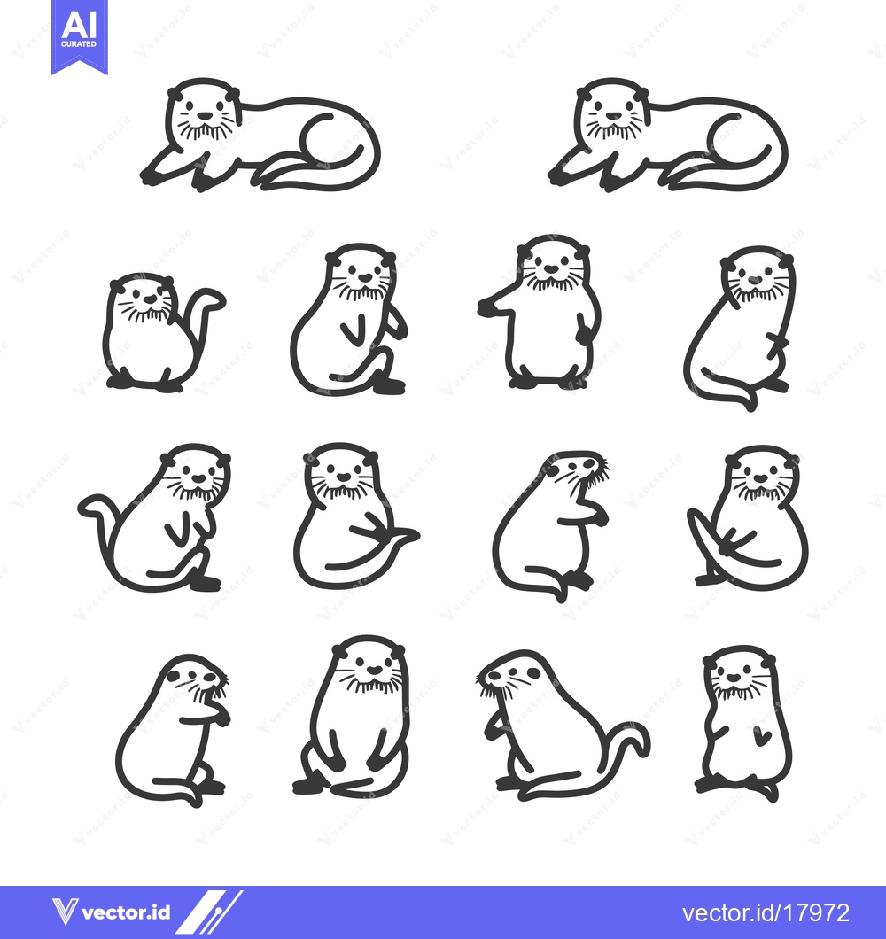 Premium Vector dari A Set of 12 Hand-Drawn Otter Illustrations in Various Poses
