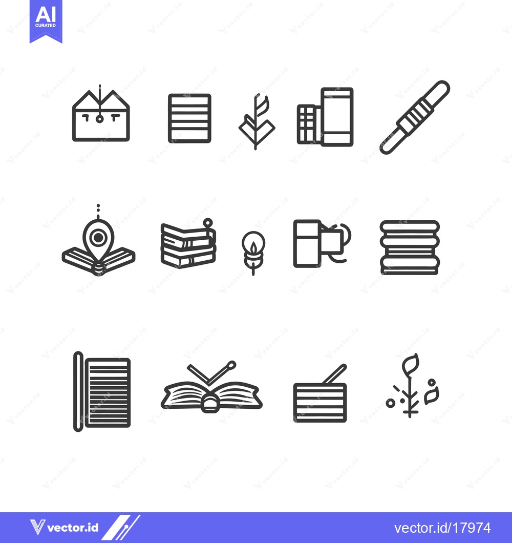 Premium Vector dari A Set of 12 Line Art Book and Reading Related Icons