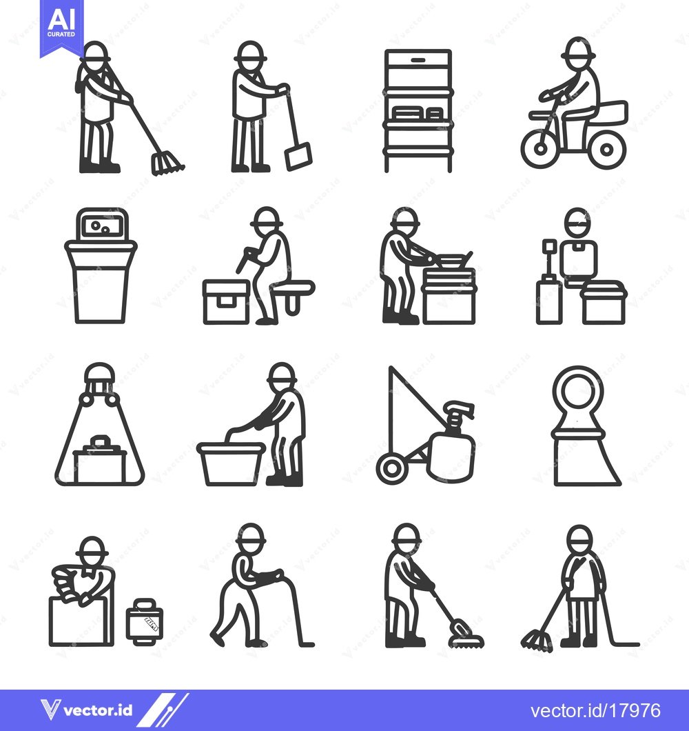 Premium Vector of A Set of 12 Line Art Illustrations Depicting Cleaning and Maintenance