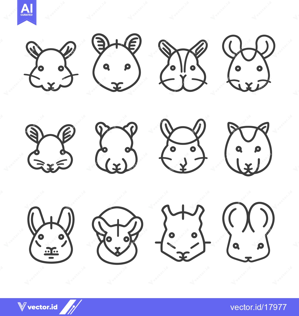 Premium Vector of A set of 12 line art illustrations of chinchilla faces