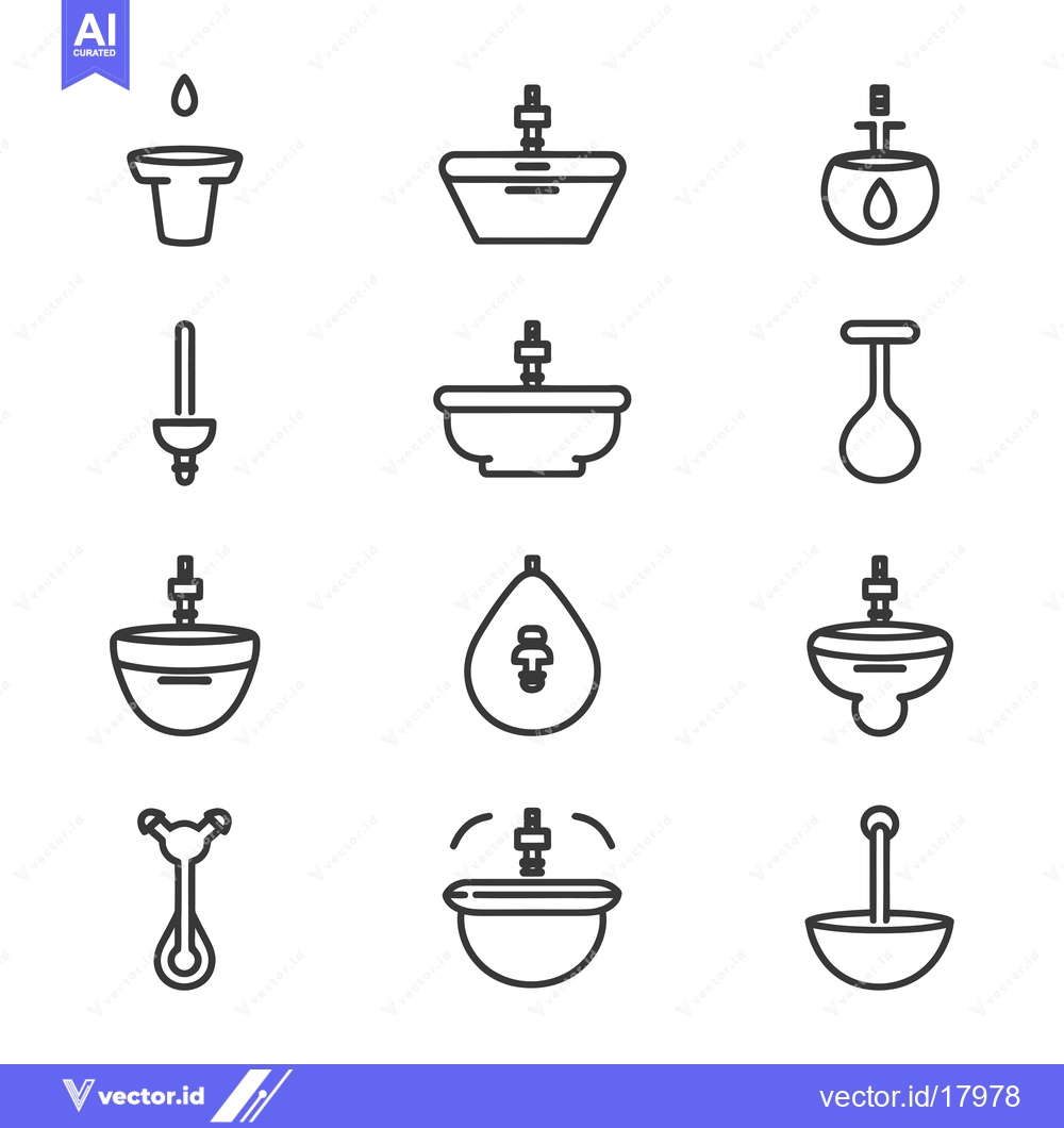 Premium Vector dari A Set of 12 Line Drawings Depicting Different Sinks and Faucets