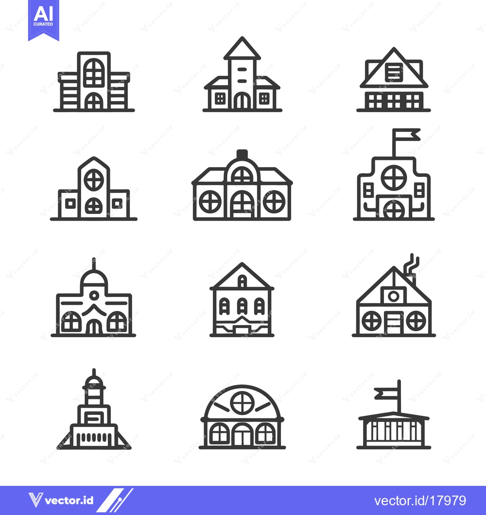 Premium Vector dari A Set of 12 Line Drawings Depicting Various Building Styles