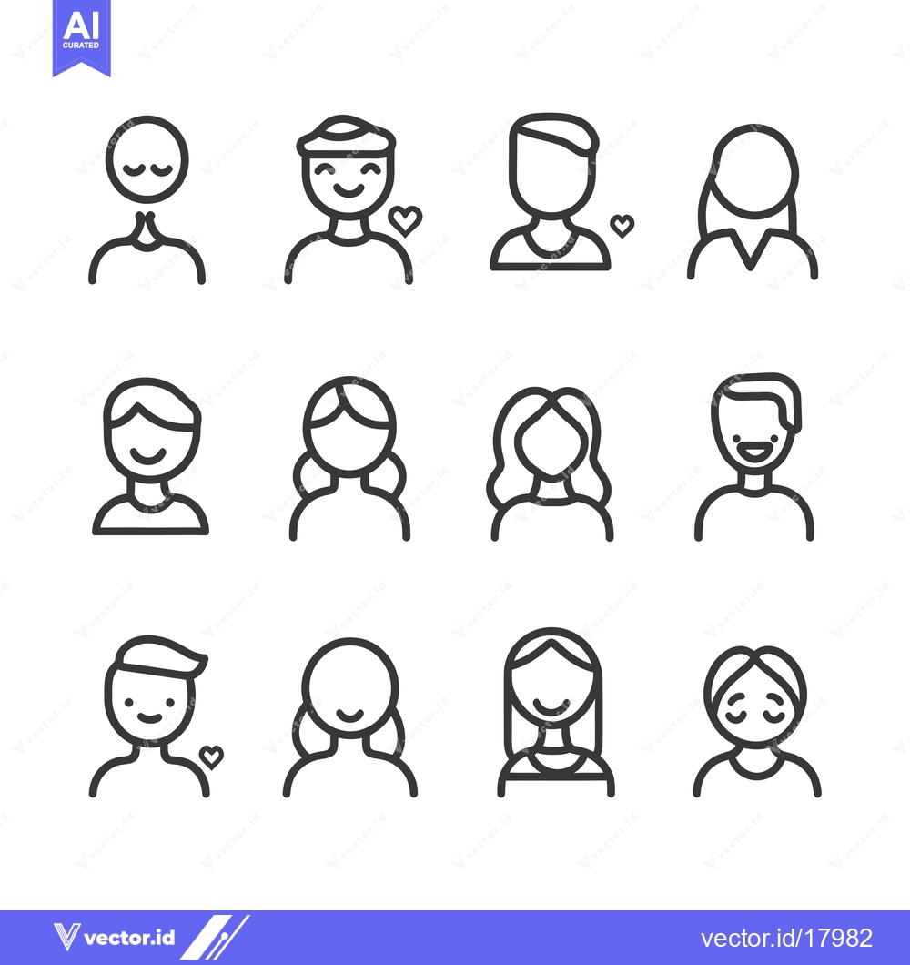 Premium Vector dari A Set of 12 Line Drawings of People's Faces