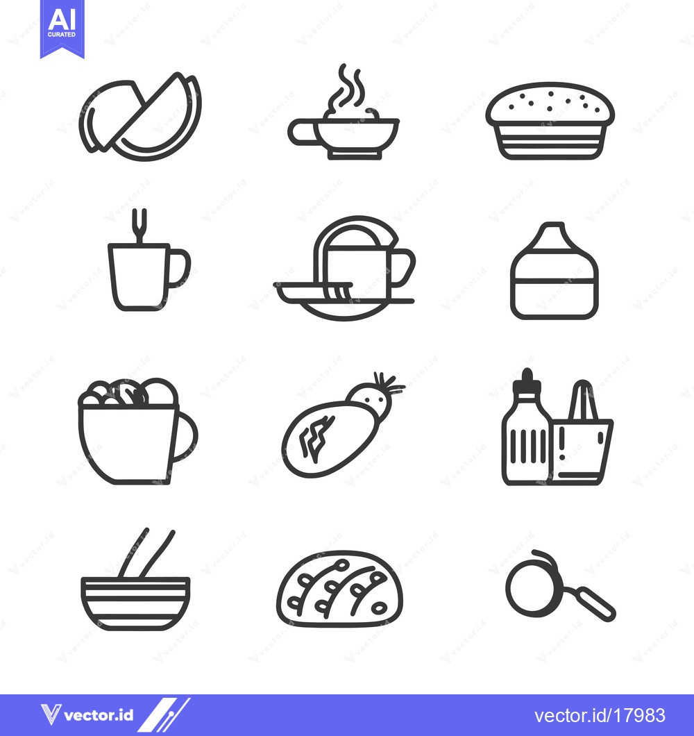 Premium Vector of A Set of 12 Line Drawings of Various Food and Drink Items