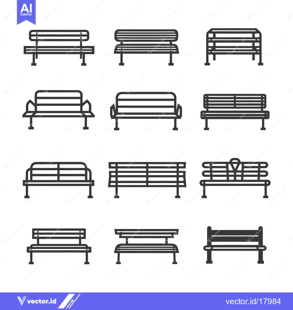 Premium Vector of A Set of 12 Line Drawings of Various Styles of Benches