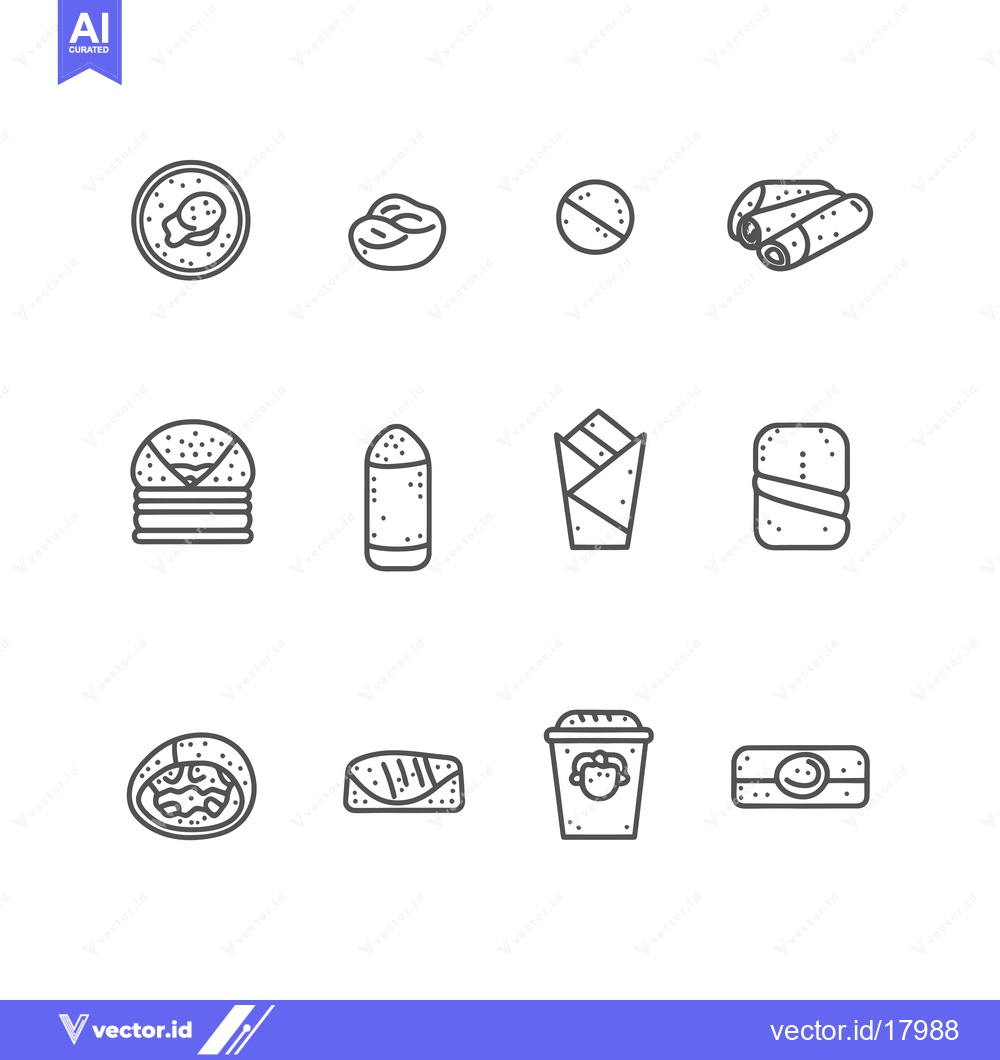 Premium Vector dari A Set of 12 Outline Icons Depicting Various Food Items