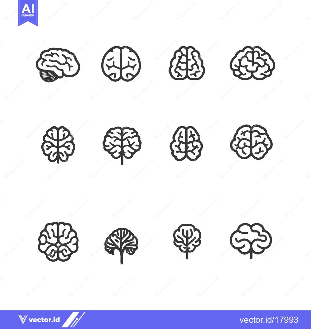 Premium Vector dari A Set of 12 Simple Outline Brain Icon Illustrations
