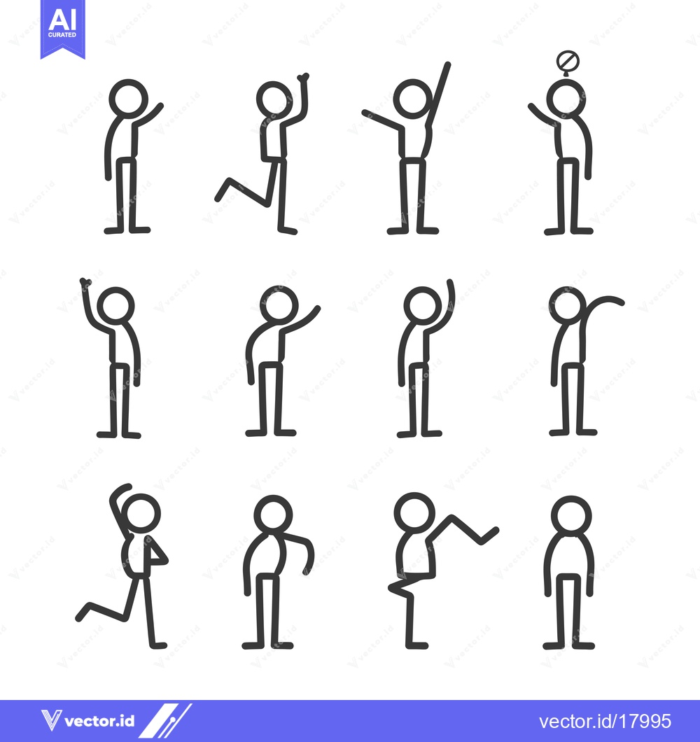 Premium Vector dari A Set of 12 Simple Stick Figure Illustrations Depicting Various Poses