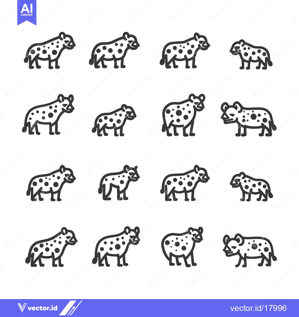 Premium Vector of A Set of 12 Spotted Hyena Line Drawings