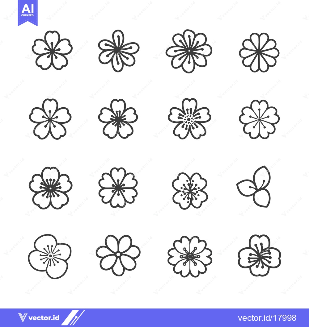 Premium Vector of A Set of 14 Black and White Flower Icons