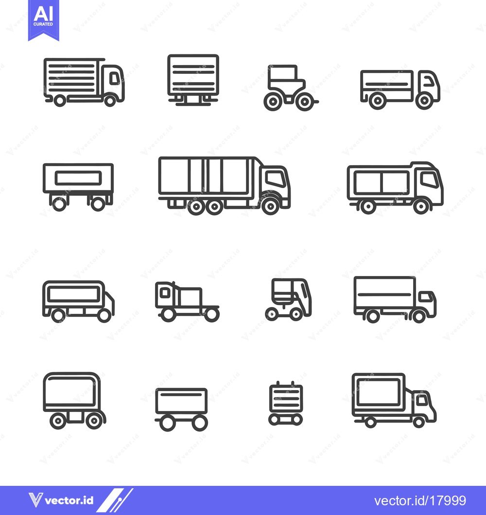 Premium Vector dari A set of 14 different truck icons in black outline style
