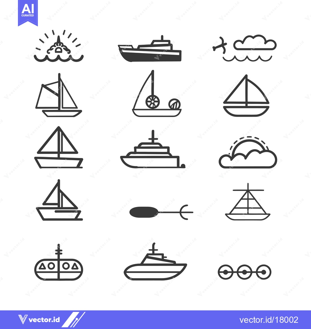 Premium Vector of A Set of 15 Black and White Boat Icons