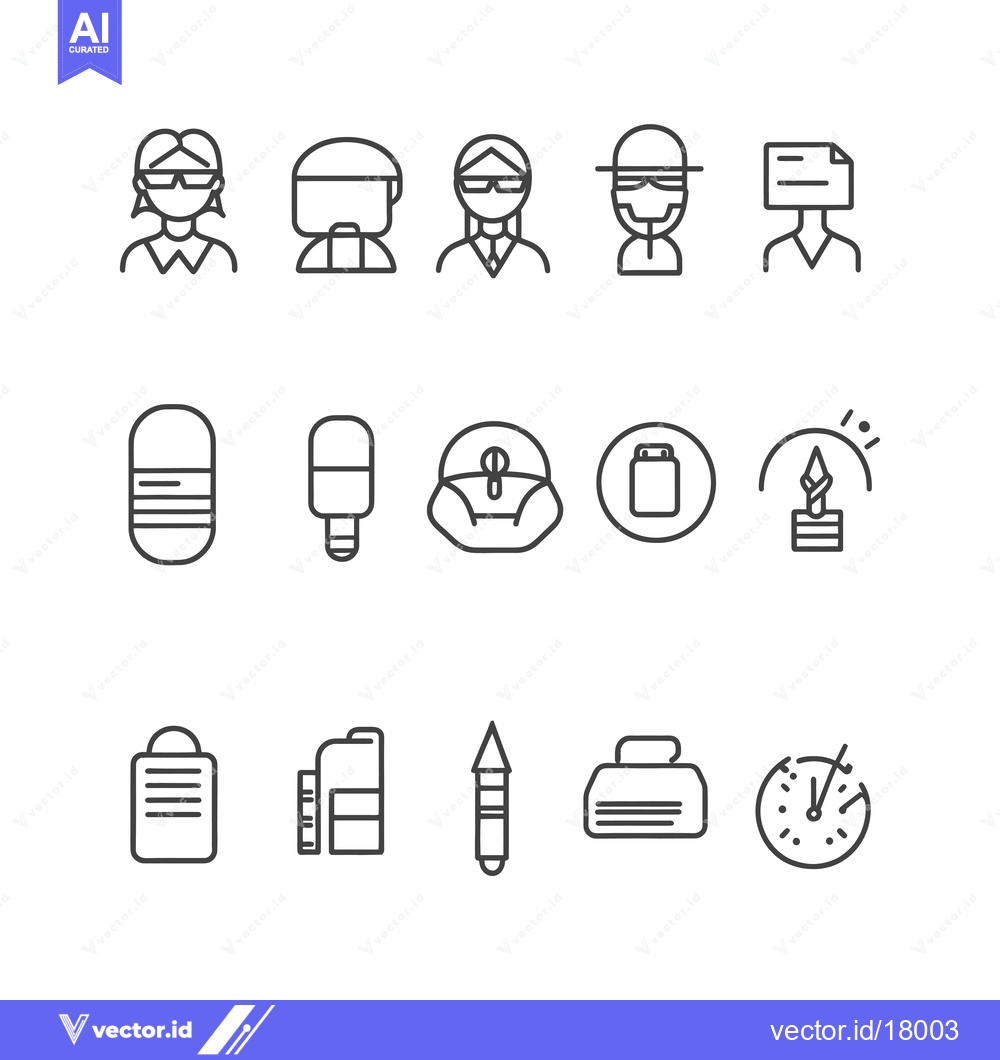 Premium Vector dari A Set of 15 Black and White Outline Icons of Various Subjects