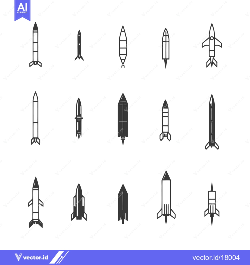 Premium Vector of A Set of 15 Black and White Rocket and Missile Icons