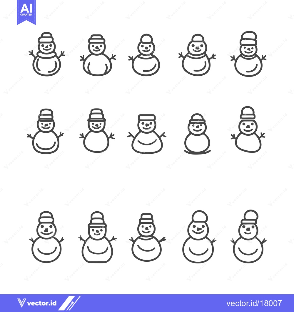 Premium Vector dari A Set of 15 Outline Drawings of Smiling Snowmen