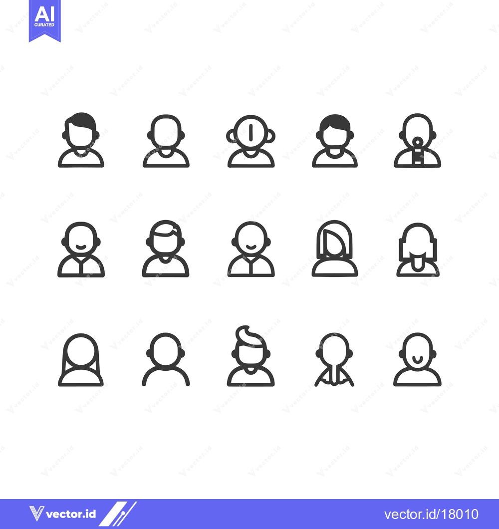Premium Vector dari A Set of 15 Simple Line-Drawn User Profile Icons