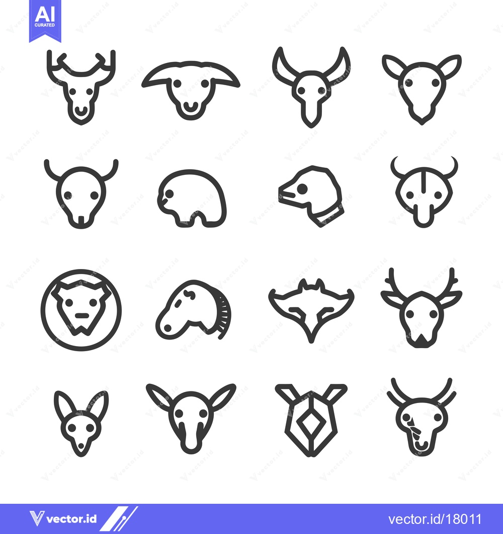 Premium Vector of A Set of 16 Animal Head Icons in Line Style