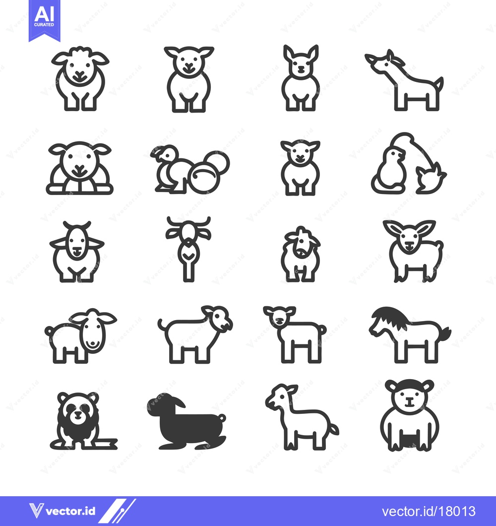 Premium Vector dari A Set of 16 Animal Icons in Black and White Outline Style