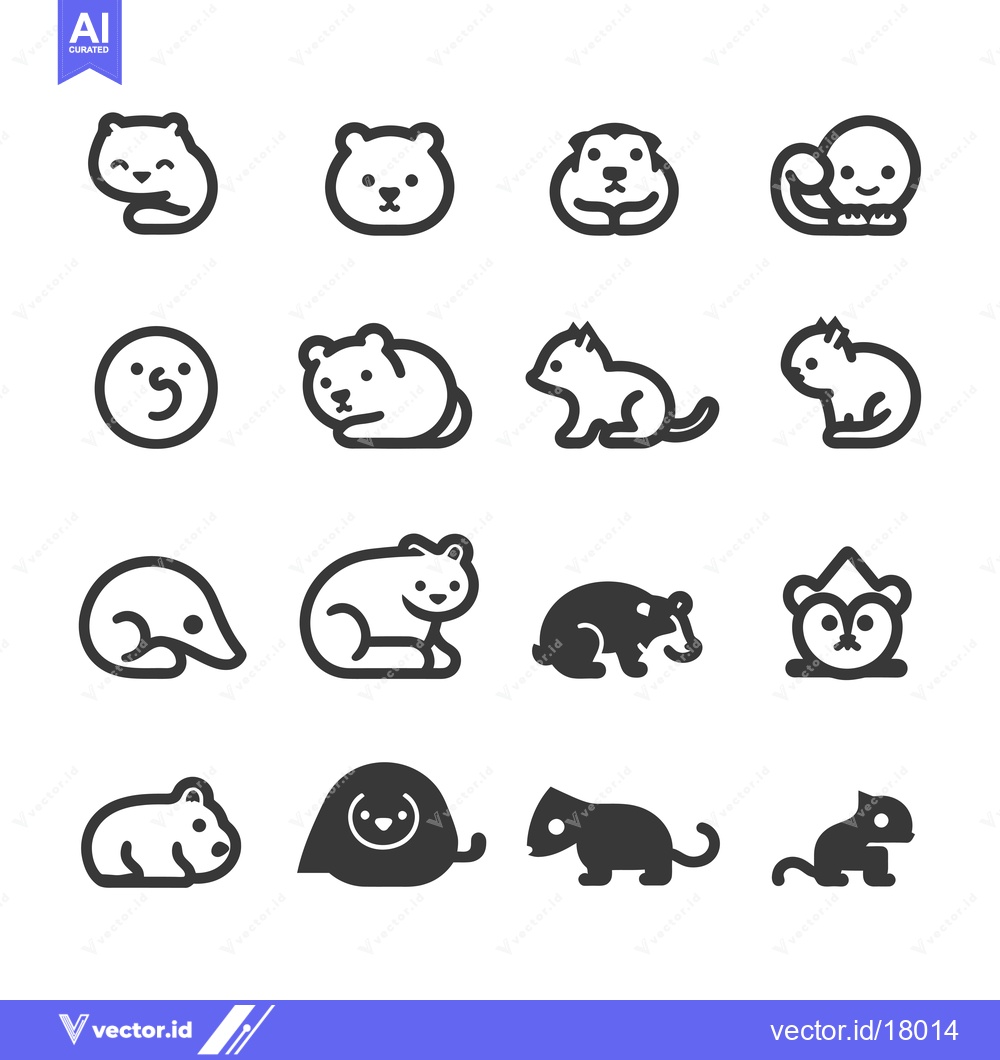 Premium Vector dari A Set of 16 Animal Icons in Outline and Solid Styles