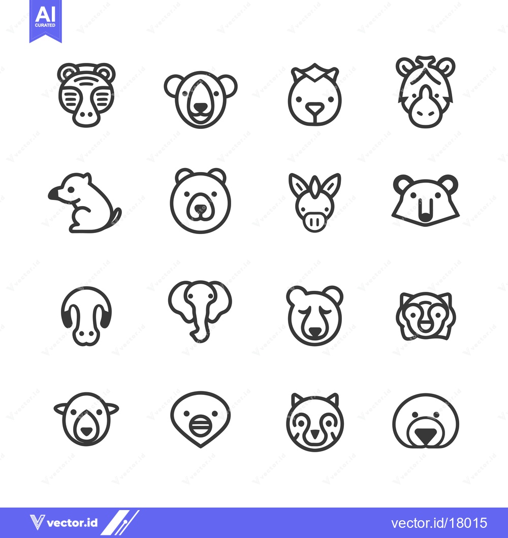 Premium Vector of A Set of 16 Animal Outline Icons
