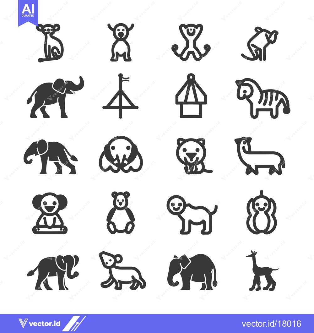 Premium Vector of A Set of 16 Black and White Animal Icons