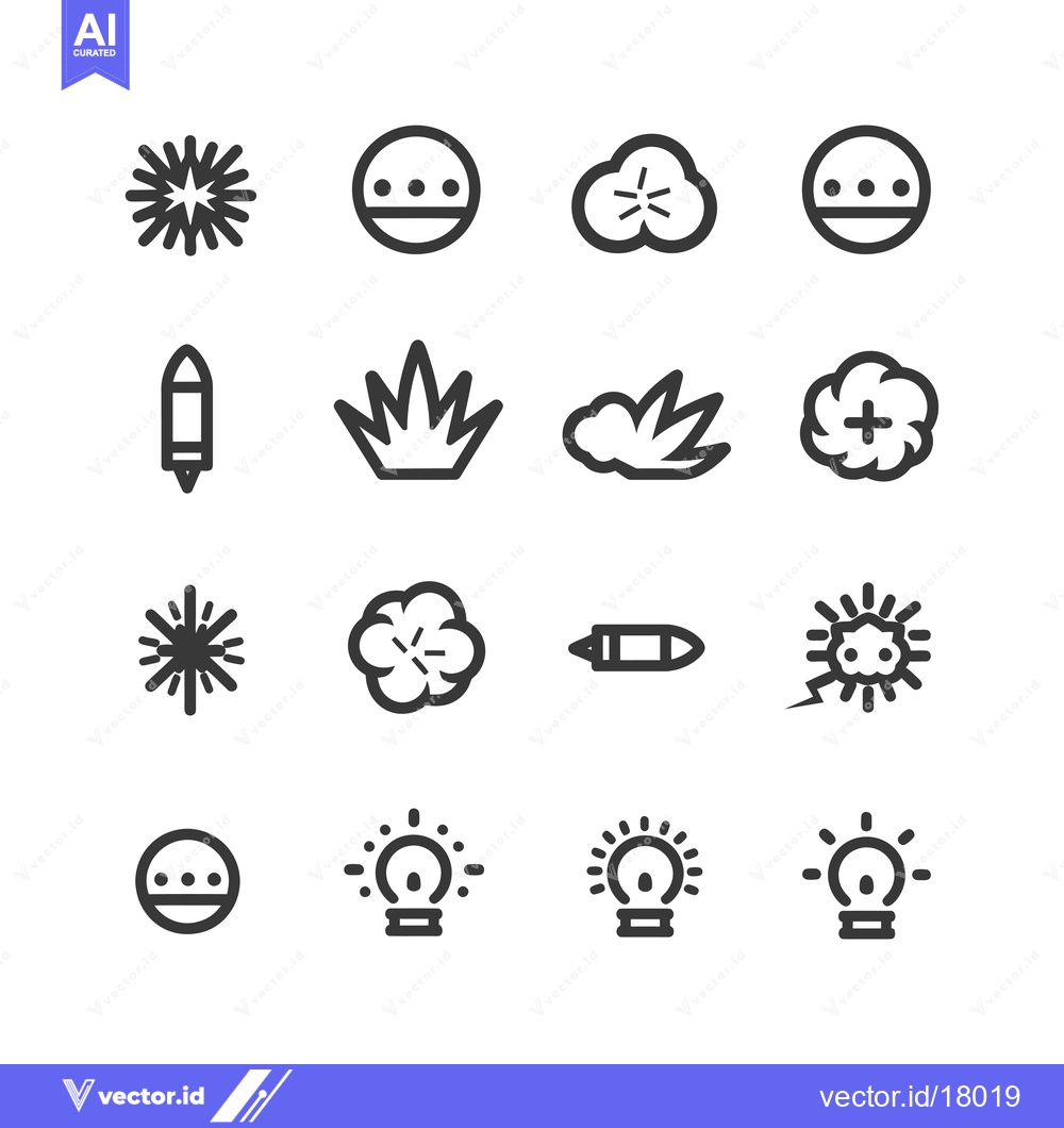 Premium Vector dari A Set of 16 Black and White Explosion and Lightbulb Icons