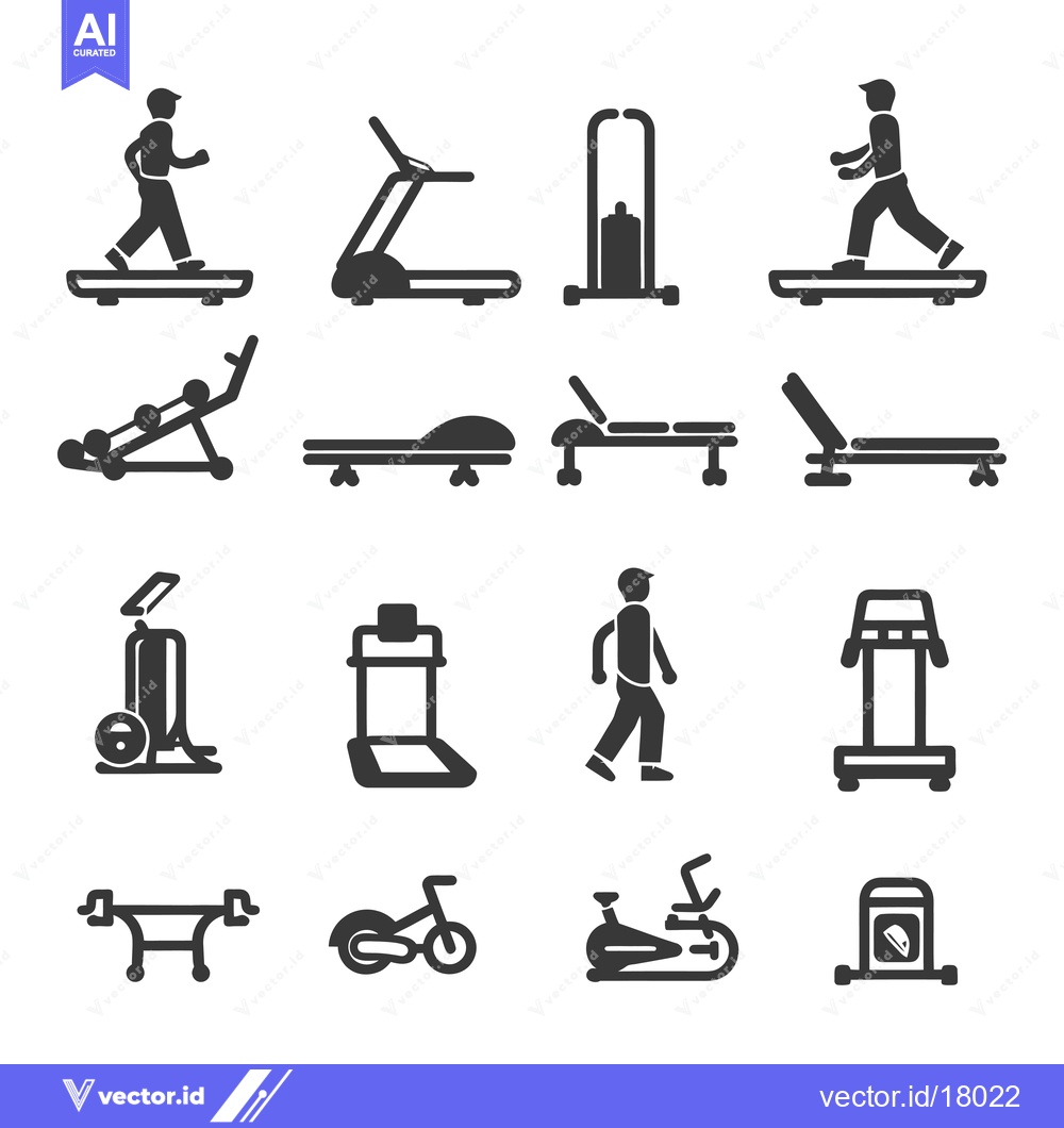 Premium Vector dari A Set of 16 Black and White Gym Equipment Icons