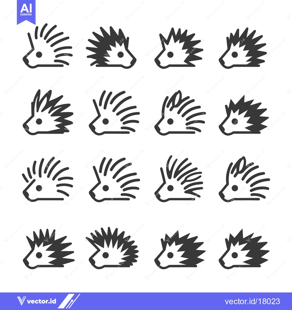 Premium Vector dari A Set of 16 Black and White Hedgehog Icons