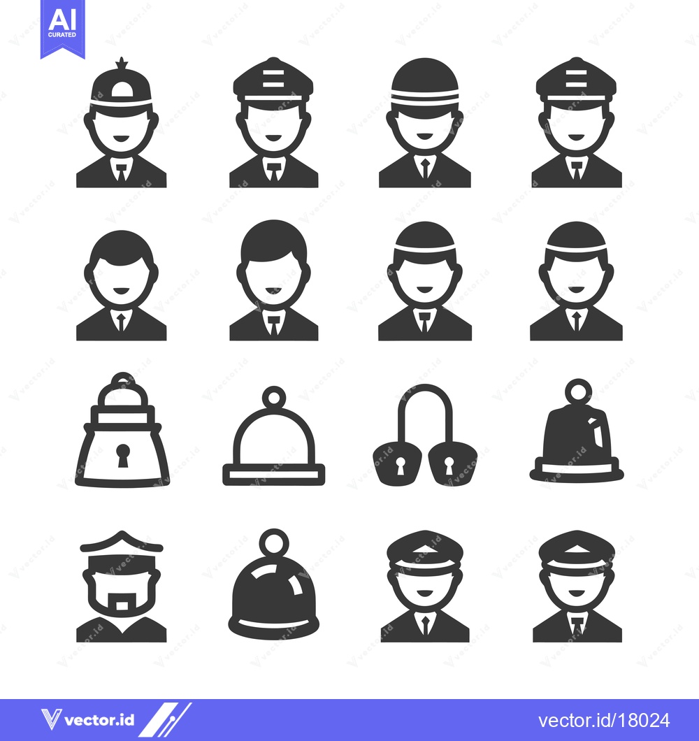 Premium Vector dari A Set of 16 Black and White Icons Depicting Male Figures, Locks, and B
