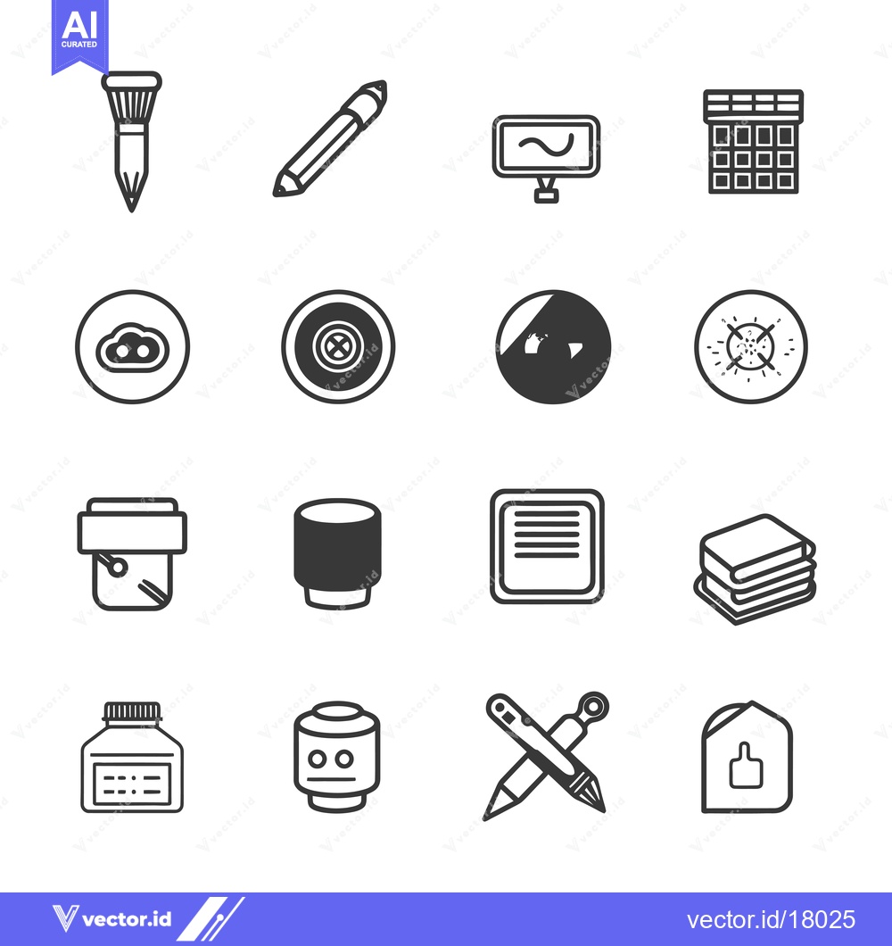 Premium Vector dari A Set of 16 Black and White Icons for Art Supplies