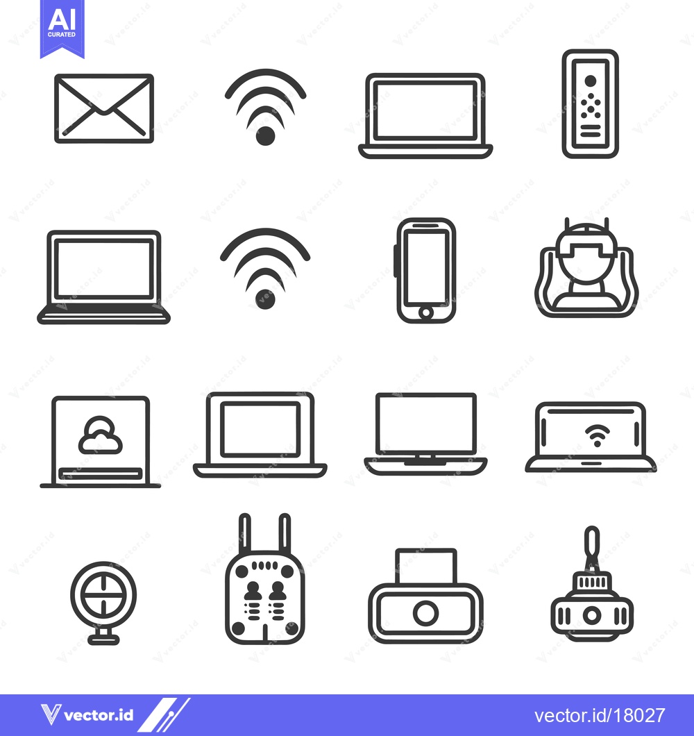 Premium Vector dari A Set of 16 Black and White Icons Representing Technology and Connecti