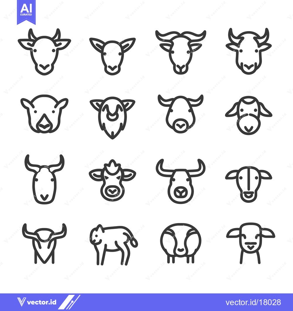 Premium Vector of A Set of 16 Black and White Line Art Animal Icons Depicting Various Co