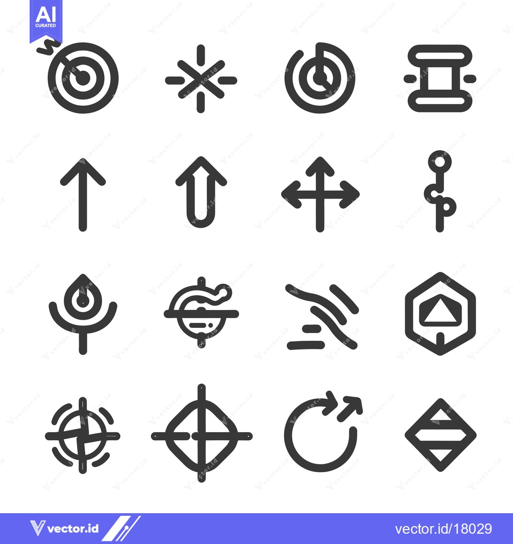 Premium Vector of A Set of 16 Black and White Line Art Icons for Directions and Navigati