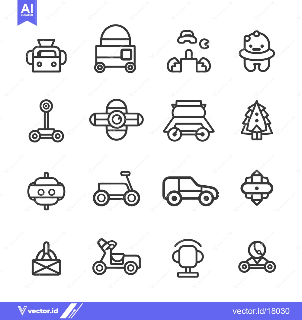 Premium Vector dari A Set of 16 Black and White Line Art Space Exploration Vehicle Icons