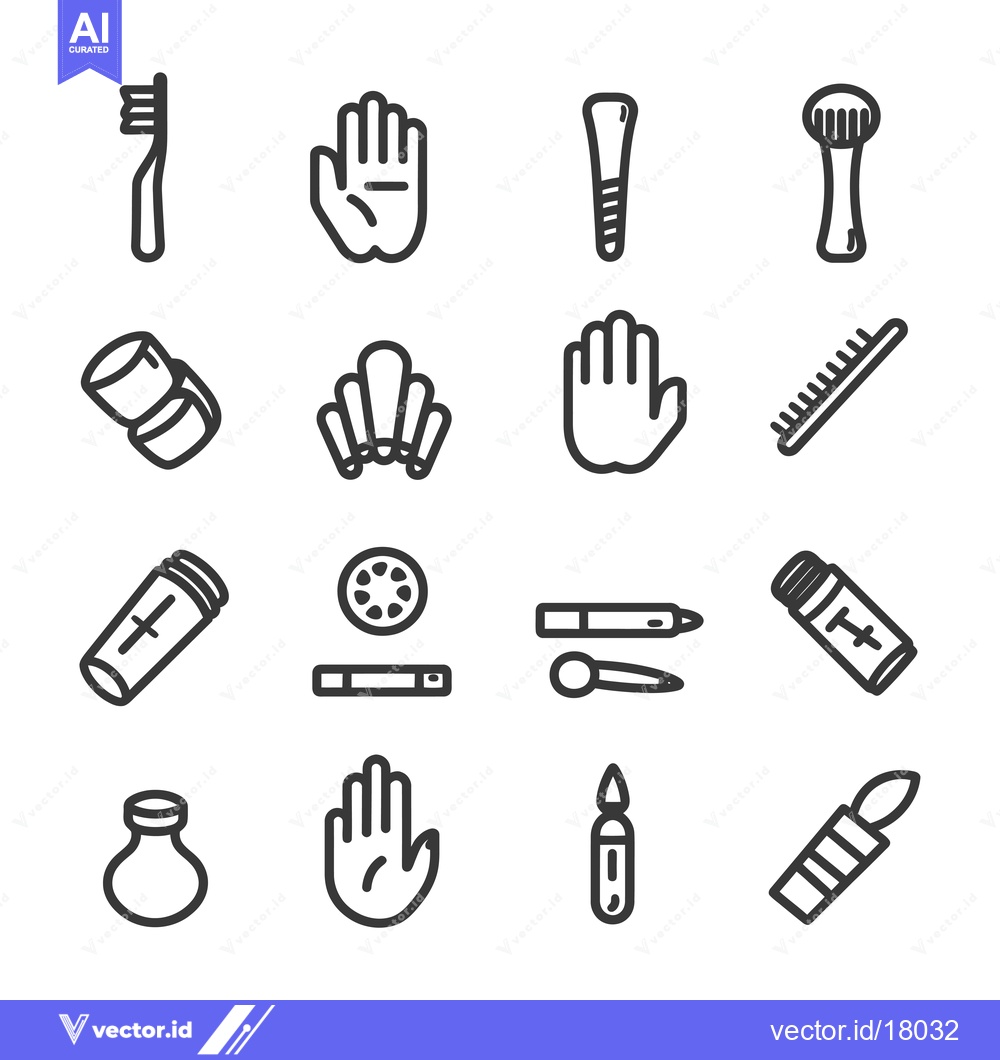 Premium Vector dari A Set of 16 Black and White Line Icons for Beauty and Hygiene