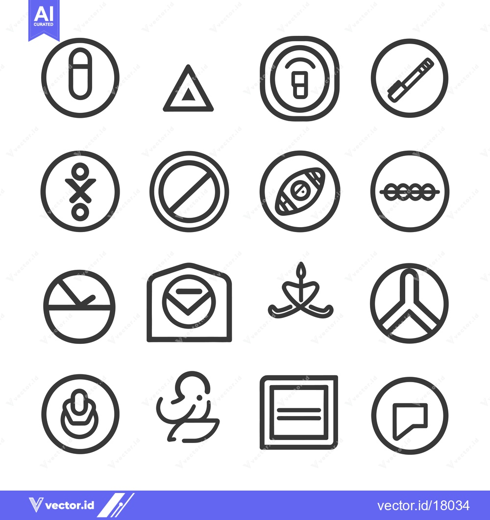 Premium Vector dari A Set of 16 Black and White Line Icons with Circular Borders