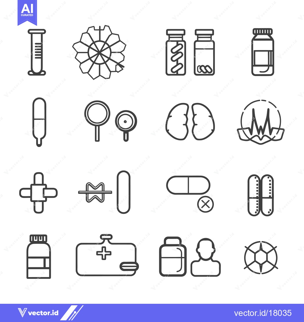 Premium Vector dari A Set of 16 Black and White Medical Icons