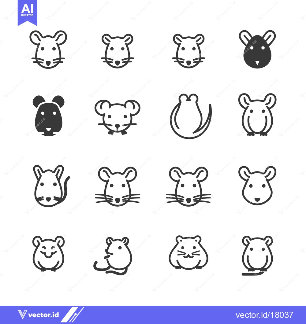 Premium Vector dari A Set of 16 Black and White Mouse Icons in Various Poses
